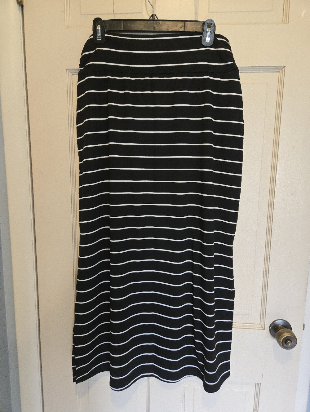 Black and White Striped Midi Skirt - Women